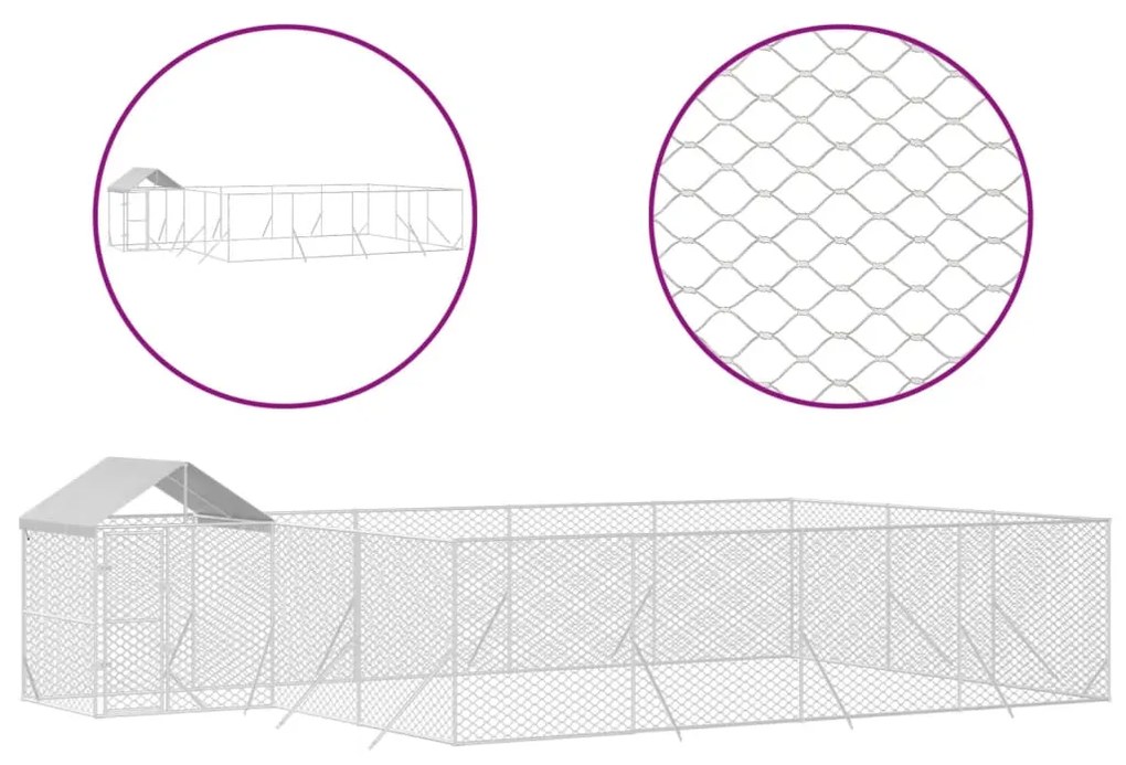 vidaXL Κλουβί Σκύλου Εξ. Χώρου με Οροφή Ασημί 10x6x2,5 μ. Γαλβ. Ατσάλι