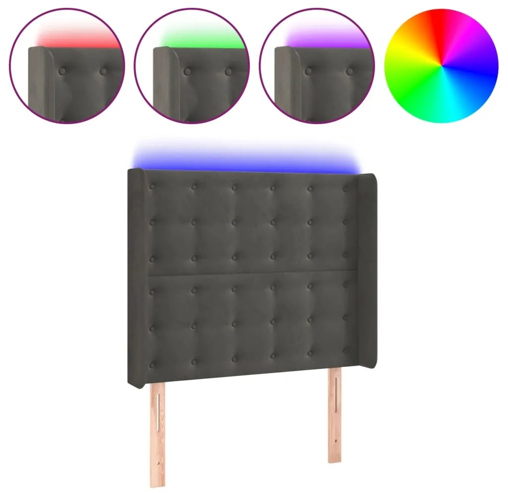 vidaXL Κεφαλάρι Κρεβατιού LED Σκούρο Γκρι 93x16x118/128εκ. Βελούδινο