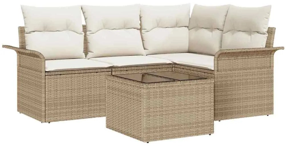 vidaXL Σετ Καναπέ Κήπου με μαξιλάρι 5 pcs Μπεζ Πολυ ράταν