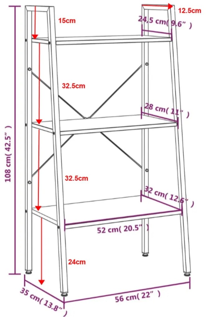 ΡΑΦΙΕΡΑ 3 ΕΠΙΠΕΔΩΝ ΑΝΟΙΧΤΟ ΚΑΦΕ &amp; ΜΑΥΡΟ 56 X 35 X 108 ΕΚ. 336361