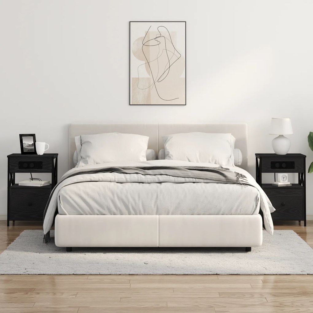 vidaXL Κομοδίνο 2 pcs Μαύρη δρυς 40 x 31 x 60 εκ. Επεξεργασμένο ξύλο