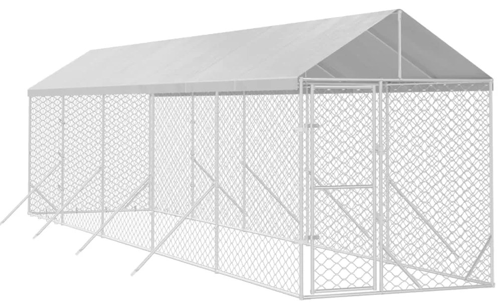 vidaXL Κλουβί Σκύλου Εξ. Χώρου με Οροφή Ασημί 2x10x2,5 μ. Γαλβ. Ατσάλι