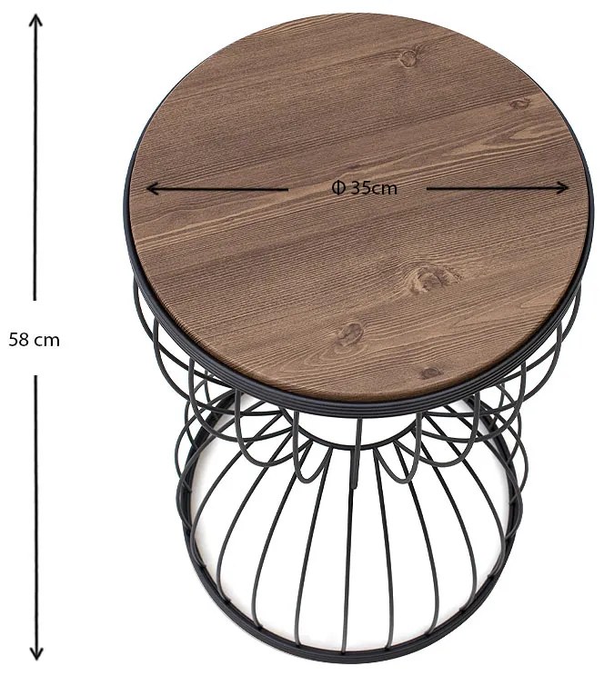 Τραπεζάκι βοηθητικό Pino Megapap μεταλλικό - Mdf χρώμα μαύρο - καρυδί 35x35x58εκ.