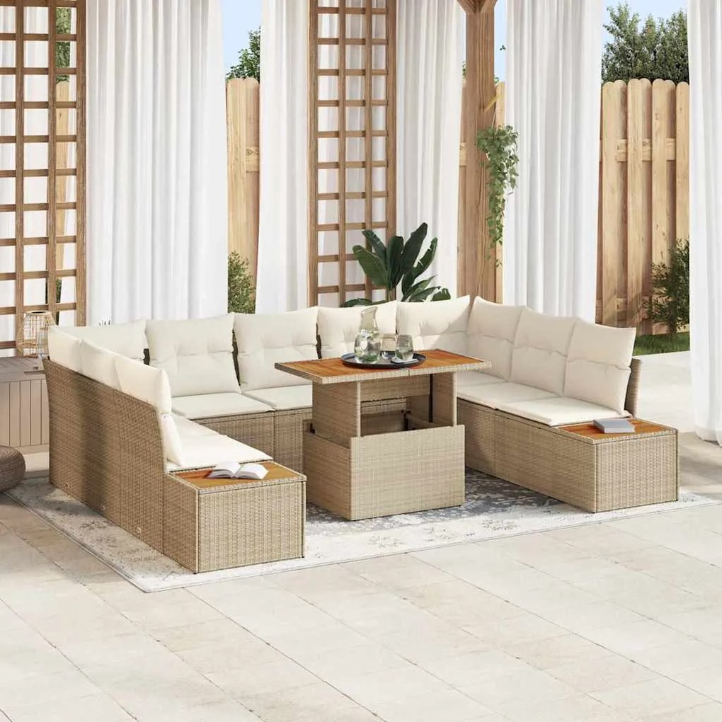 vidaXL Σέτ φαγητού για κήπο 10 pcs Μπεζ, Κρέμα 100 x 55 x 73 εκ