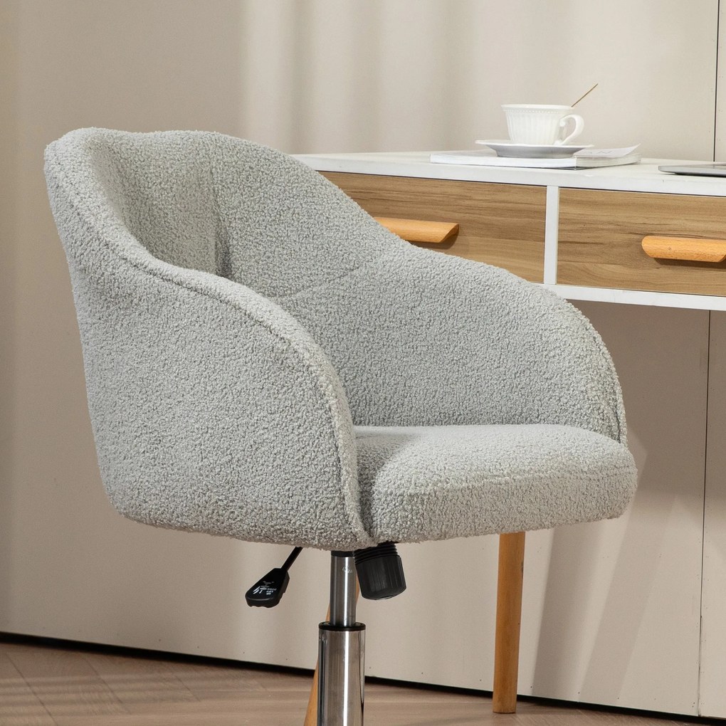 HOMCOM Καρέκλα γραφείου, Εργονομική καρέκλα γραφείου με λειτουργία λικνίσματος, όψη βελούδου teddy 56 x 61 x 86 cm Γκρι