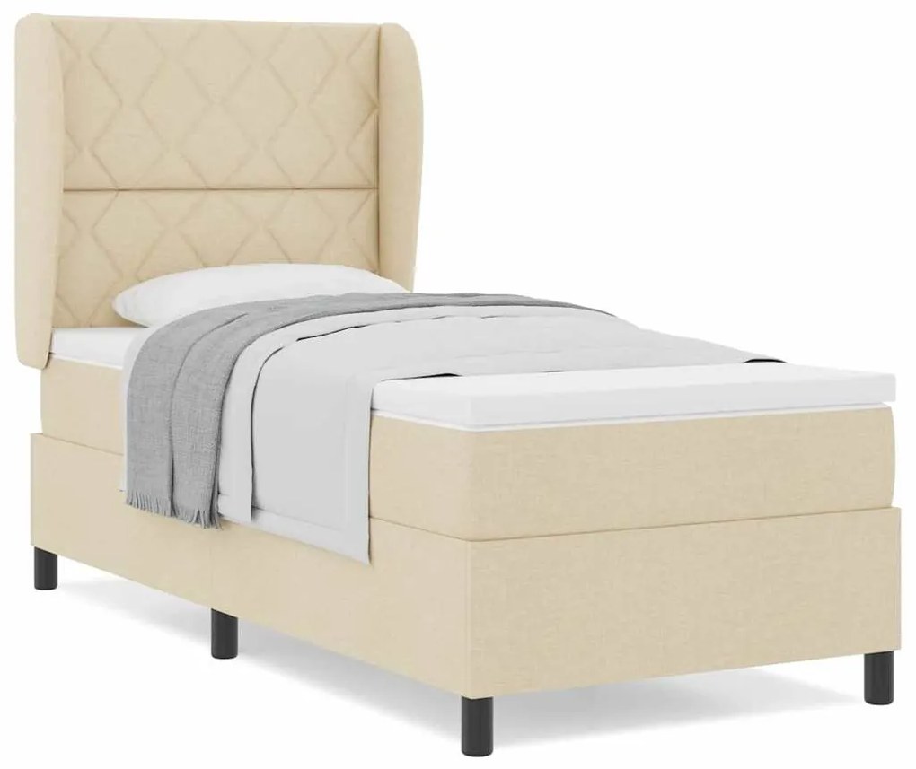 vidaXL Κρεβάτι με ελατήρια με στρώμα Κρεμ 90 x 200 cm ύφασμα