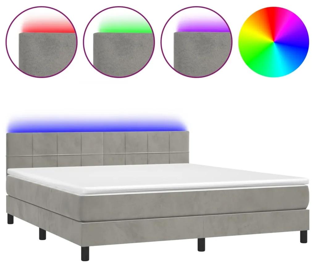 vidaXL Κρεβάτι Boxspring με Στρώμα & LED Αν.Γκρι 180x200 εκ. Βελούδινο