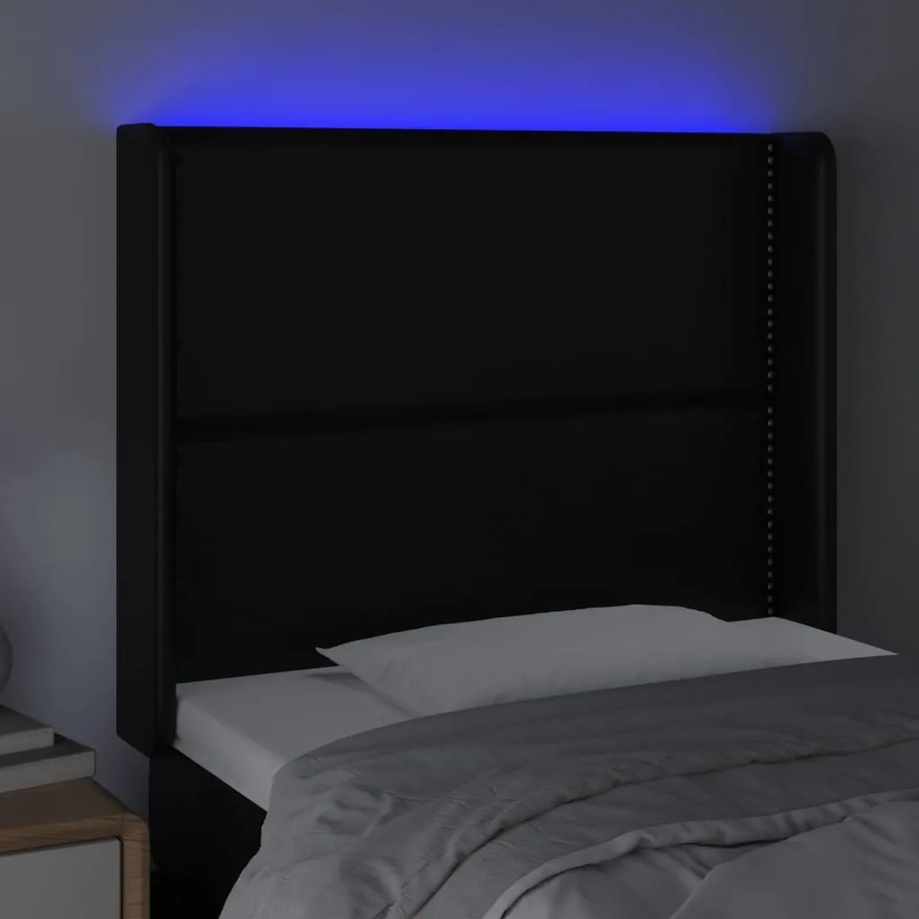 vidaXL Κεφαλάρι Κρεβατιού LED Μαύρο 103x16x118/128 εκ. Συνθετ. Δέρμα