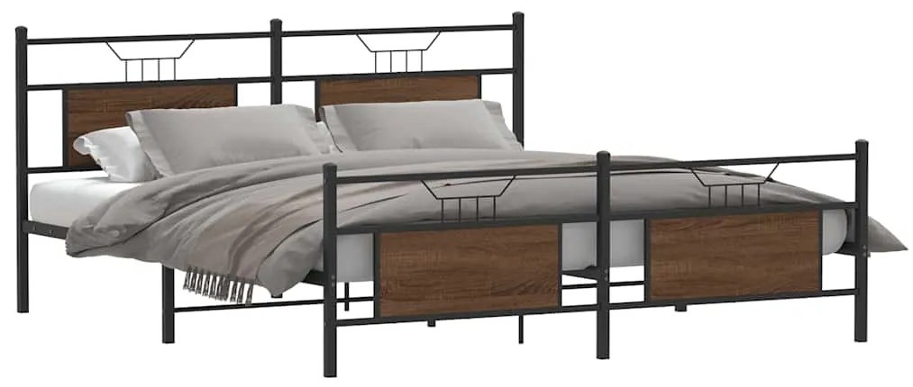 vidaXL Σκελετός Κρεβ. Χωρίς Στρώμα Καφέ Δρυς 180x200 εκ. Μεταλλικό