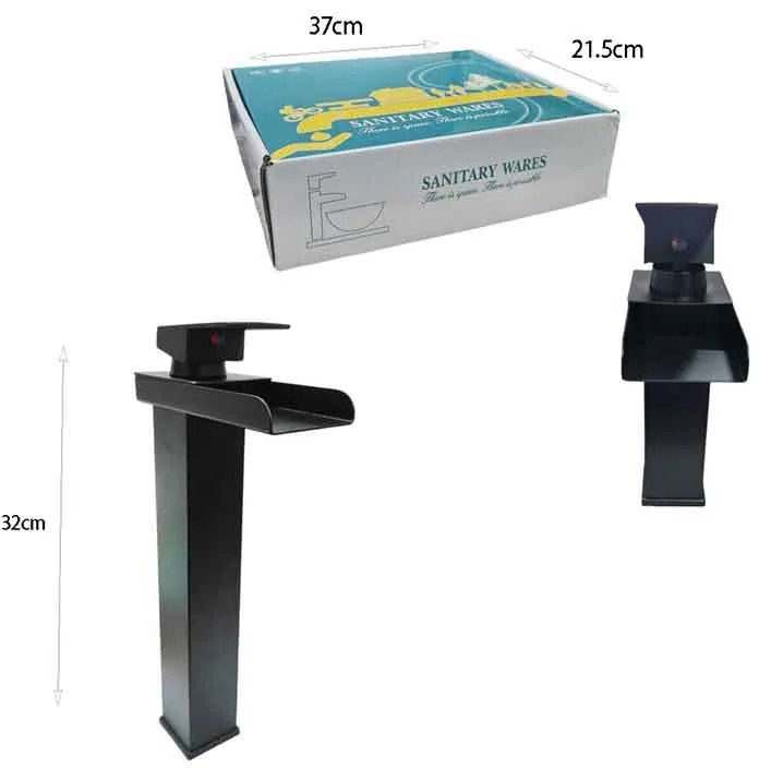 Sanitary Wares Μαύρη Μπαταρία Νιπτήρα με Ρουξούνι Καταρράκτη - Black Basin Faucet with Waterfall Spout