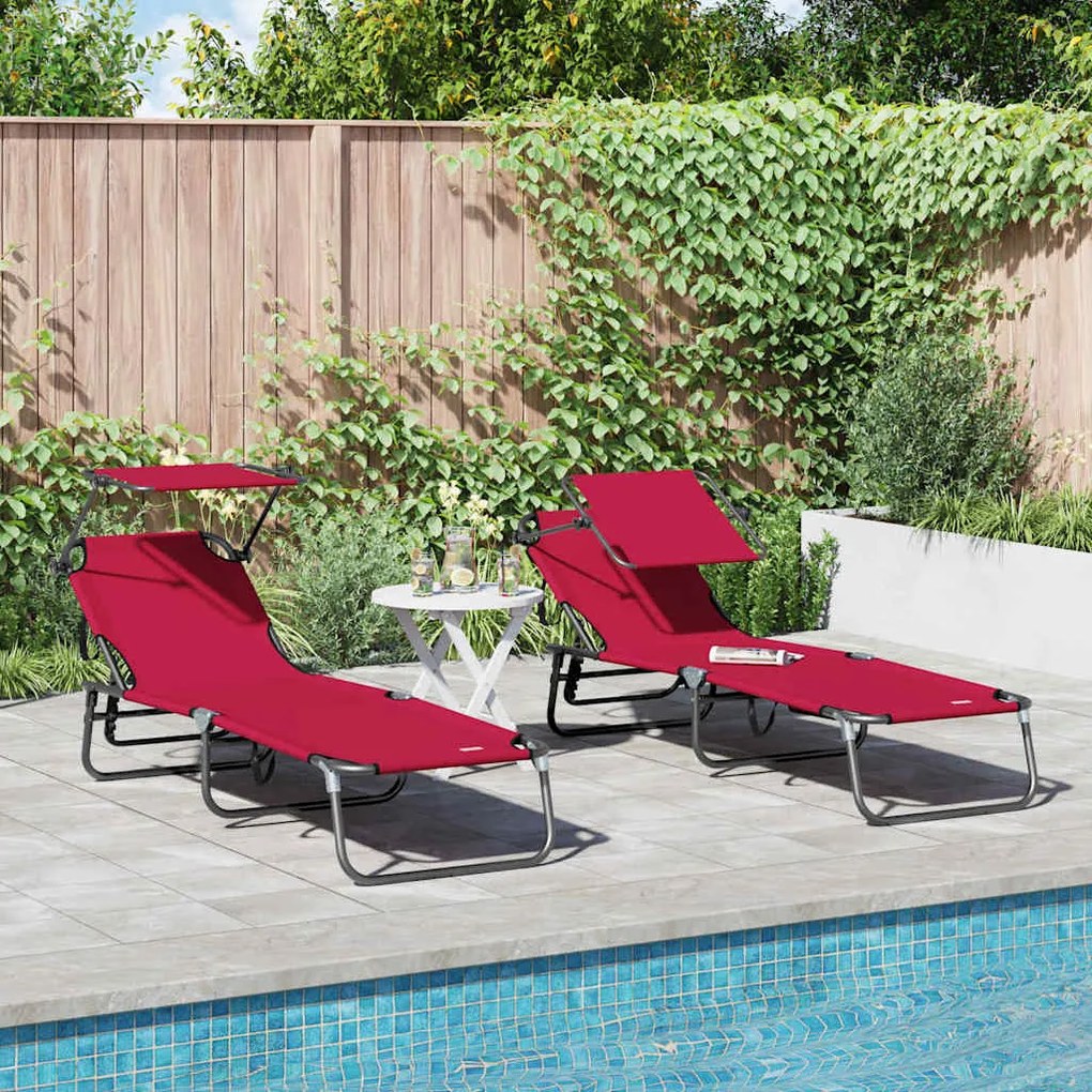vidaXL Πτυσσόμενη ξαπλώστρα 2 pcs Κόκκινο 56 x 190 x 81εκ ύφασμα