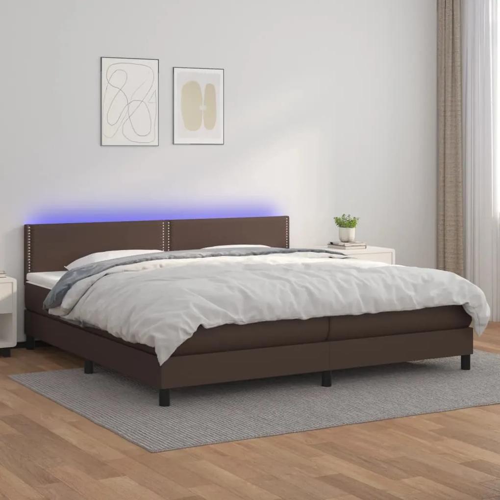 vidaXL Κρεβάτι Boxspring με Στρώμα & LED Καφέ 200x200 εκ. Συνθ. Δέρμα