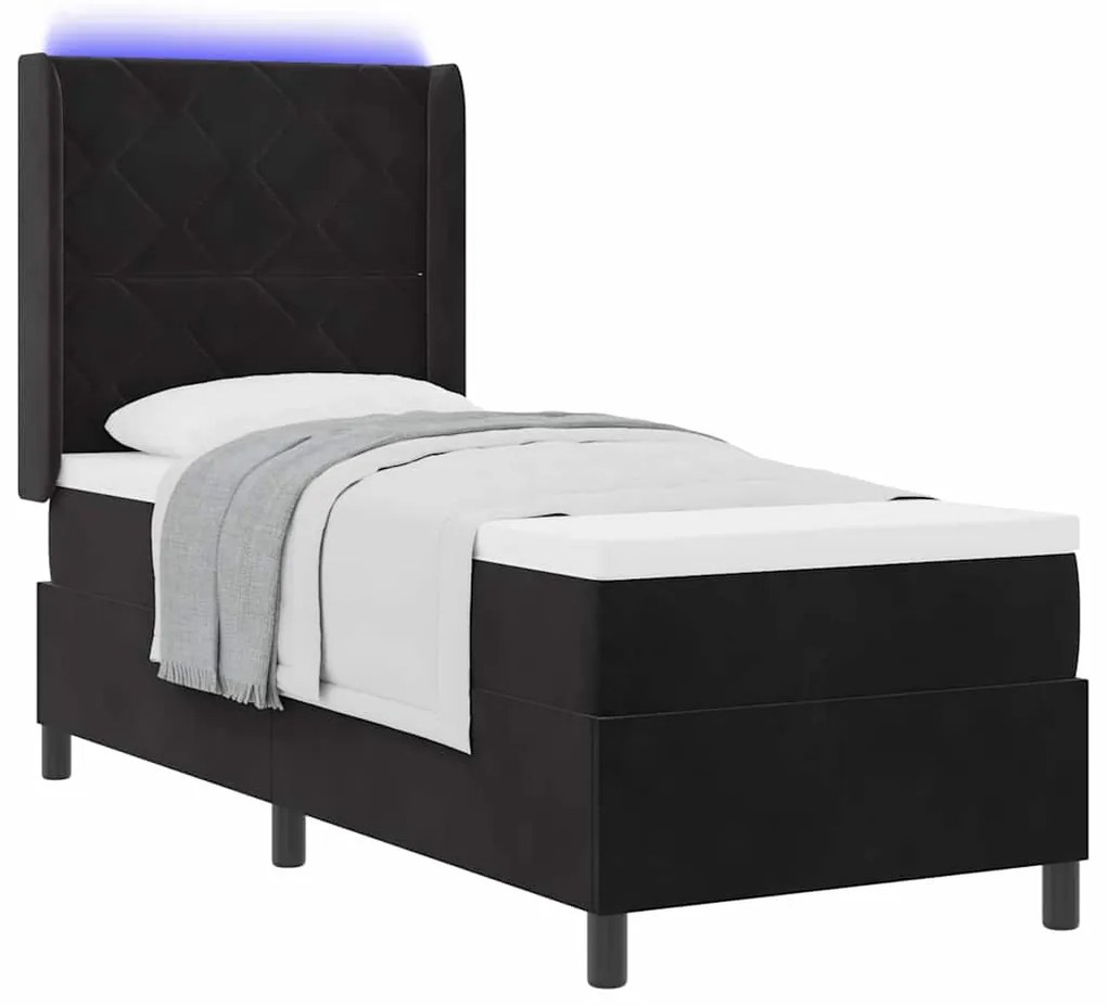 vidaXL Κρεβάτι Box Spring LED με Στρώμα Μαύρο 80 x 200 cm Βελούδο