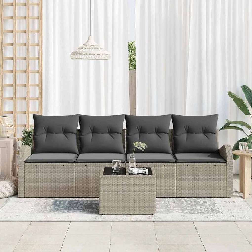 vidaXL Σετ Καναπέ Κήπου 5 pcs Ανοιχτό γκρι 55 x 55 x 37 εκ Πολυ ράταν