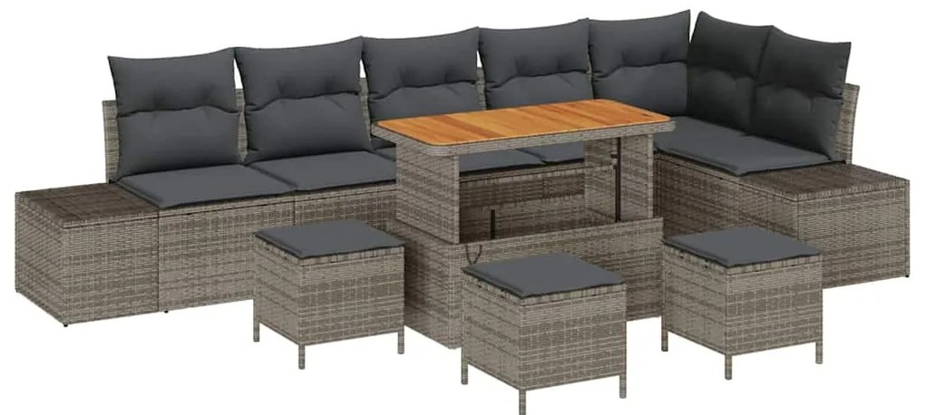 vidaXL Σετ Καναπέ Κήπου με μαξιλάρι 10 pcs Γκρι Πολυ ράταν