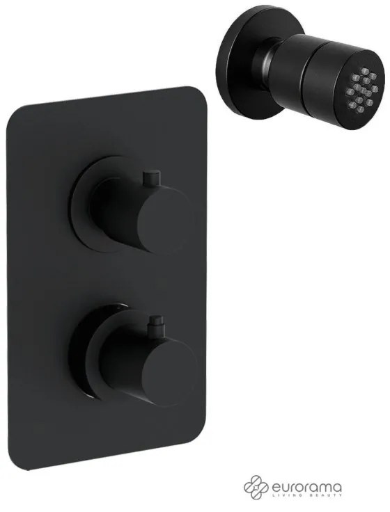 Eurorama TONDA Thermo Black matt Jet επίτοιχο+Θερμοστατικός μίκτης εντοιχισμού 2 ή 3 εξόδων με εκτροπέα με εκτροπέα