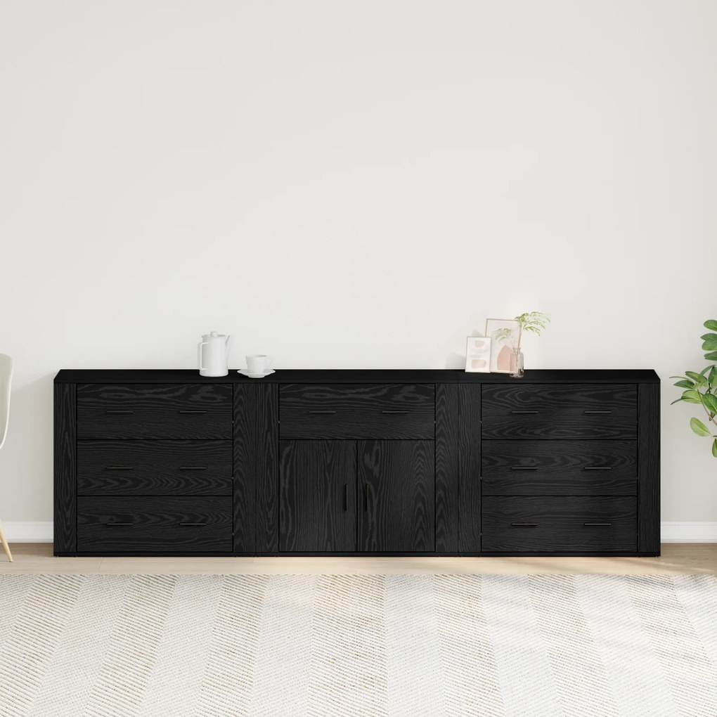 vidaXL Sideboards 3 τεμάχια Μαύρος Δρυς Επεξεργασμένο Ξύλο