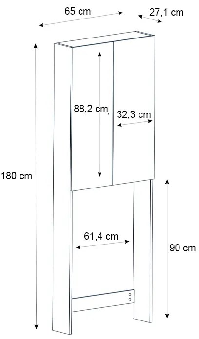 Έπιπλο πλυντηρίου Romme Megapap χρώμα λευκό 65x27,1x180εκ.