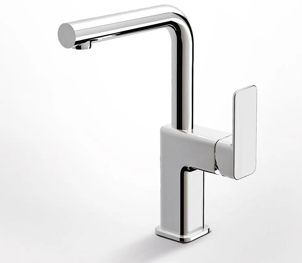 Eurorama Quadra Chrome Μπαταρία Νιπτήρος με Πλαϊνό Λεβιέ, Περιστρεφόμενο Ρουξούνι &amp; Aυτόματη Βαλβίδα 144333-100