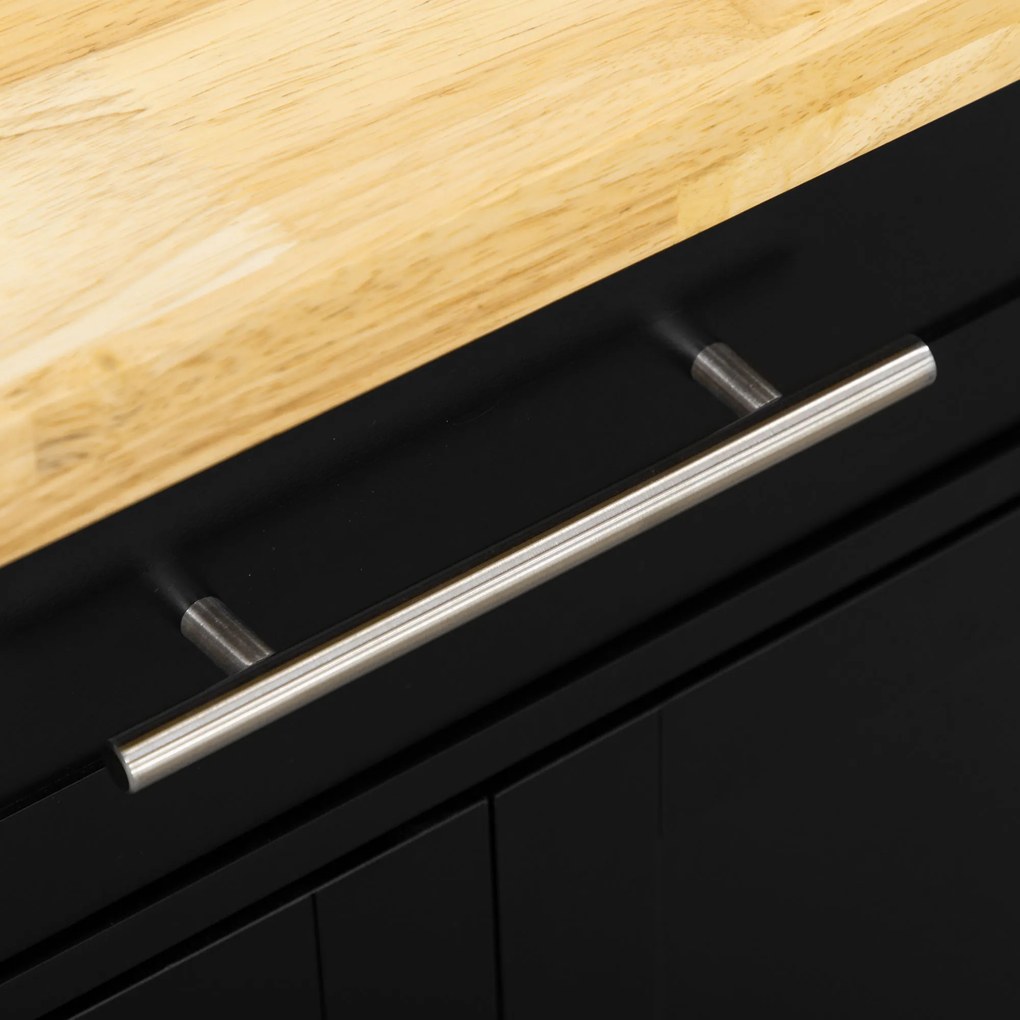 HOMCOM Τρόλεϊ Κουζίνας, Νησίδα Κουζίνας, 1 ράφι μπαχαρικών, 1 κρεμάστρα πετσετών, 109 cm x 40 cm x 89 cm, Μαύρο