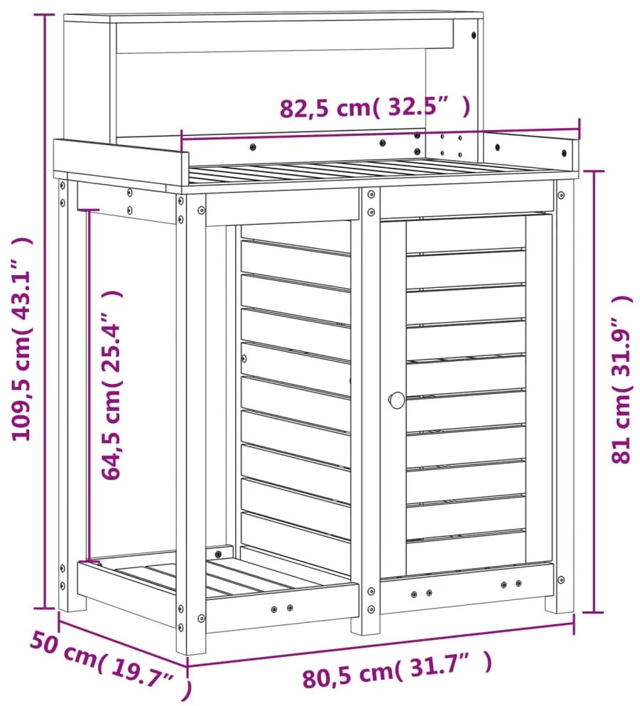 Τραπέζι Κηπουρικής με Ράφια Καφέ 82,5x50x109,5 εκ. Μασίφ Πεύκο - Καφέ