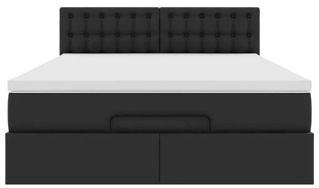vidaXL Οθωμανικό κρεβάτι με στρώματα & LEDs Μαύρο Faux Leather