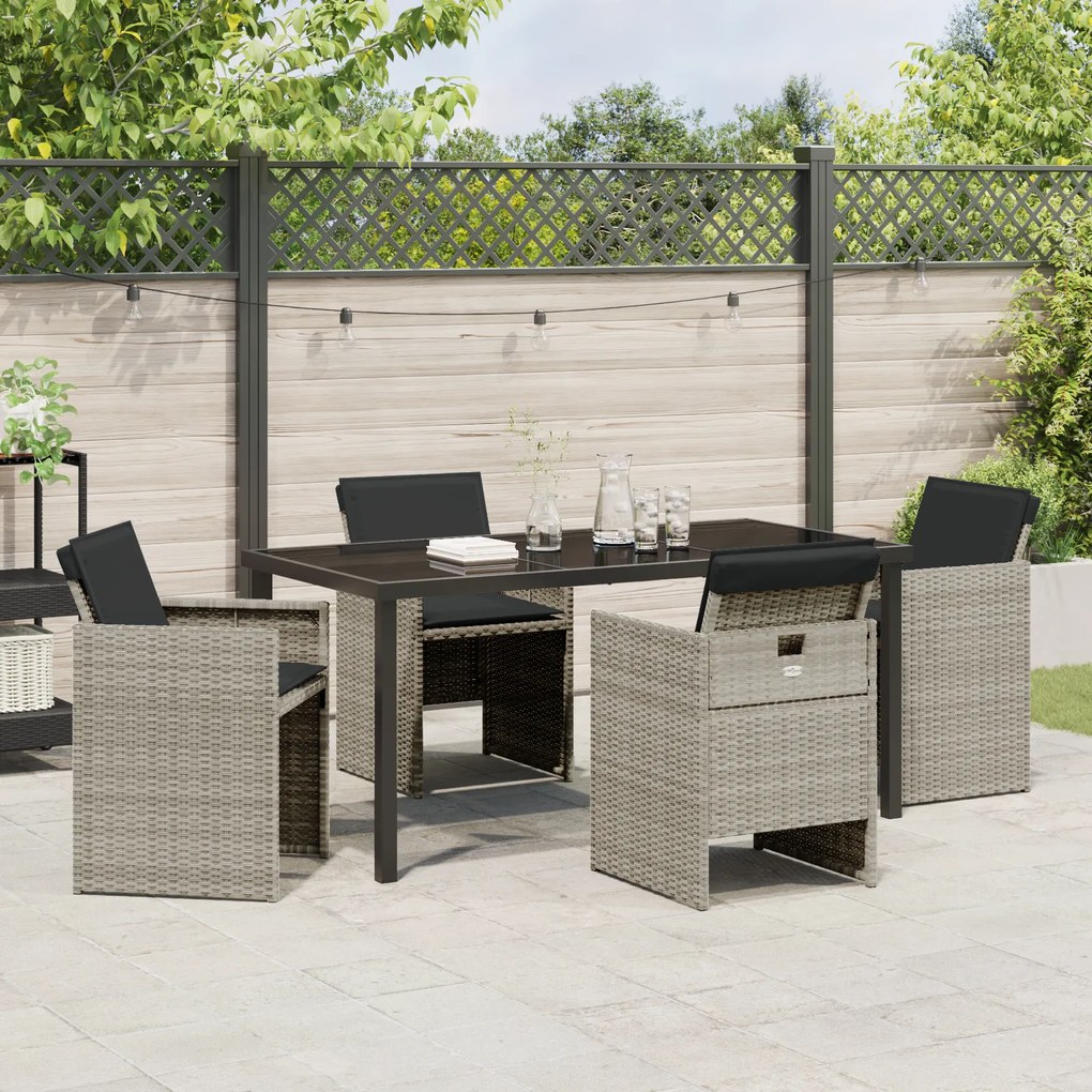 vidaXL Σετ Γκρι Poly Rattan 5 Τεμαχίων για Κήπο με Μαξιλάρια