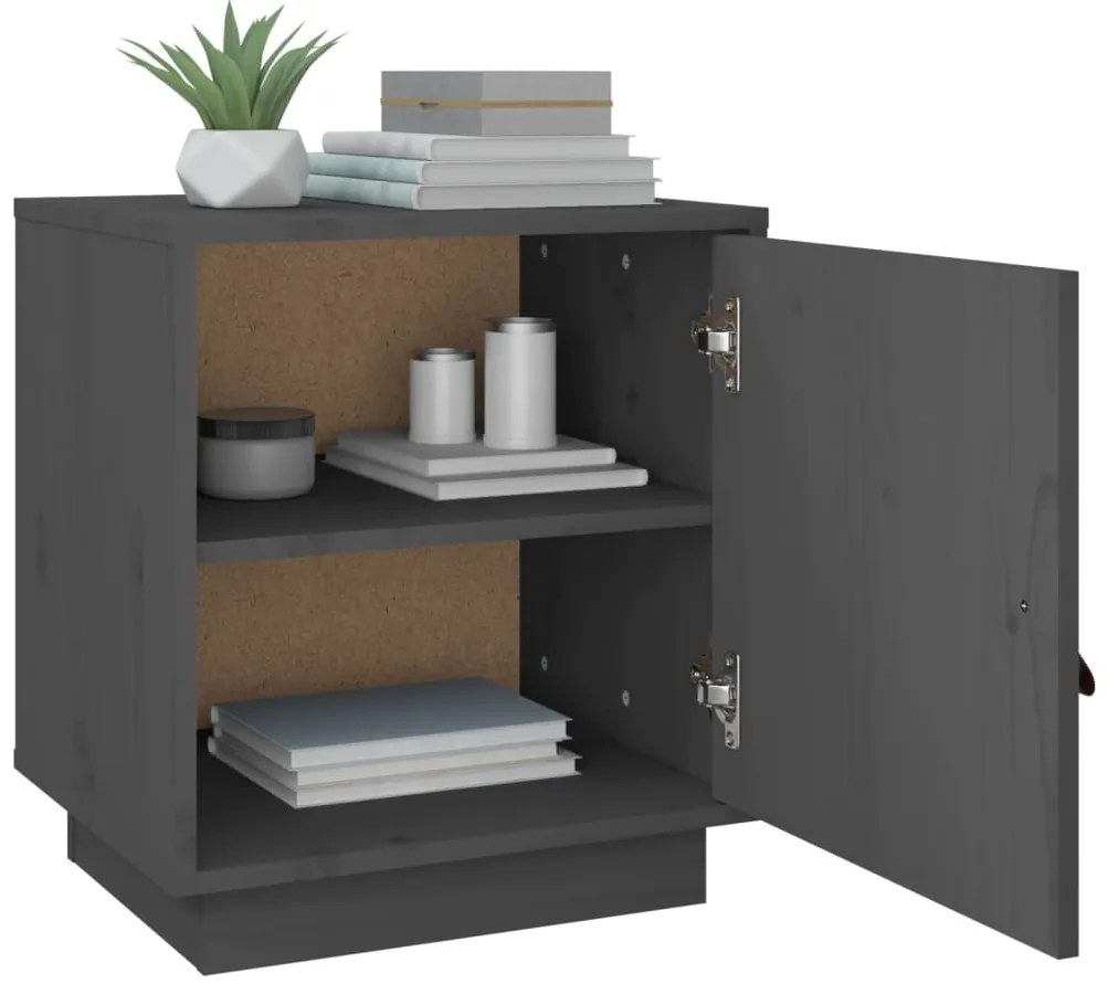 vidaXL Κομοδίνο Γκρι 40 x 34 x 45 εκ. από Μασίφ Ξύλο Πεύκου