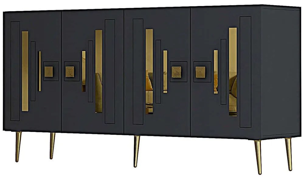Μπουφές Seduna 475OLV3149 150x35x75cm Anthracite-Gold Μοριοσανίδα, Μελαμίνη