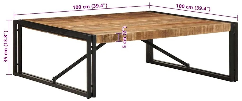 Τραπεζάκι σαλονιού 100x100x35 cm Στερεό ακατέργαστο ξύλο Mango - Καφέ