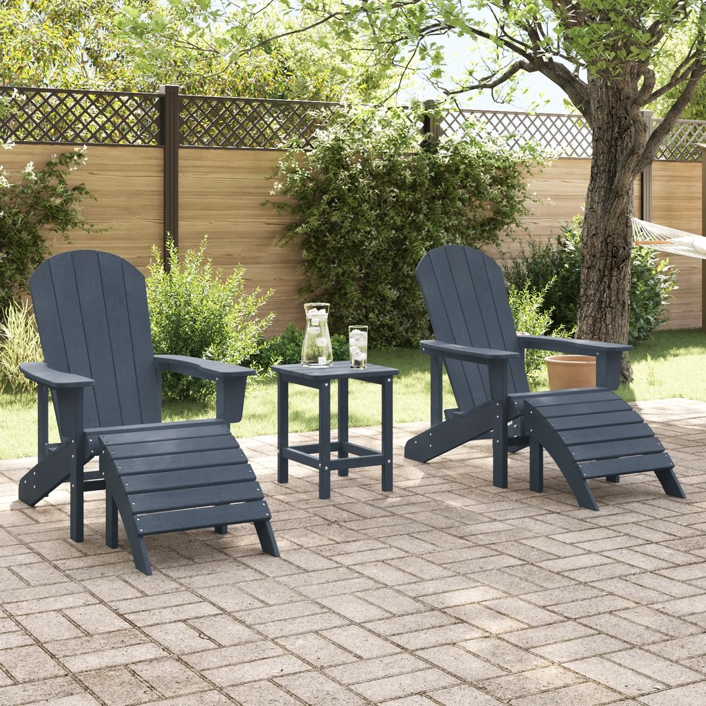 vidaXL Καρέκλες Adirondack με Πόδια 2 τμχ Ναυτικό Μπλε HDPE