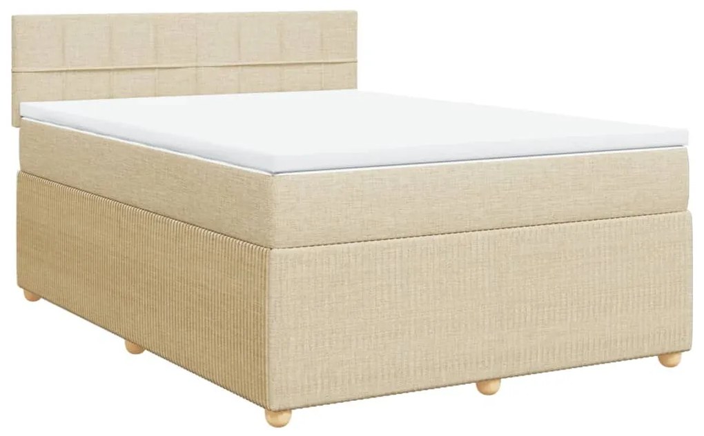 Κρεβάτι Boxspring με Στρώμα Κρεμ 140x190 εκ. Υφασμάτινο - Κρεμ