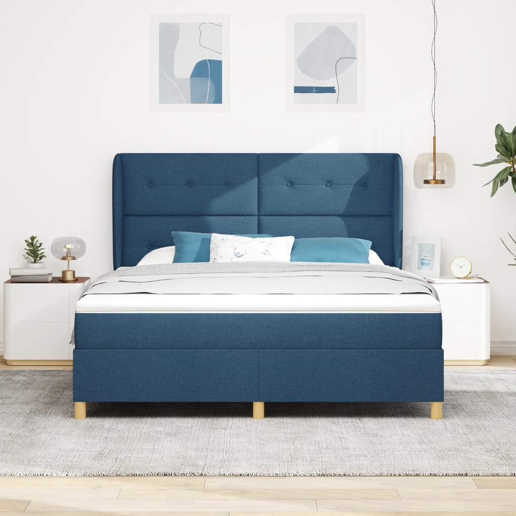 vidaXL Μπλε Κρεβάτι με Στρώμα 180x200 εκ Υφασμάτινο
