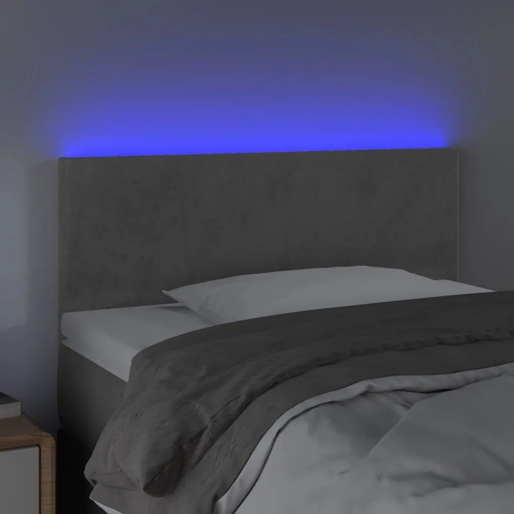 Κεφαλάρι Κρεβατιού LED Ανοιχτό Γκρι 90x5x78/88 εκ. Βελούδινο - Γκρι