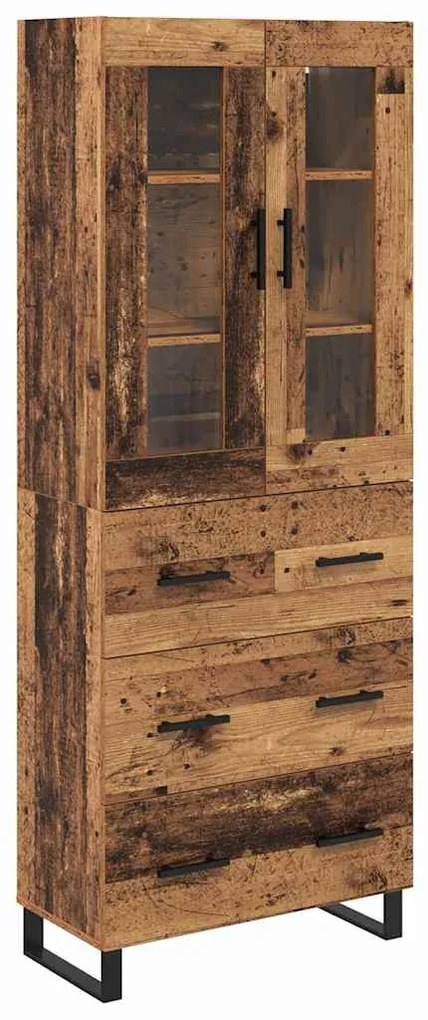 vidaXL Highboard με συρτάρι 2 pcs Παλιό Ξύλο Σύνθετο Ξύλο και Γυαλί