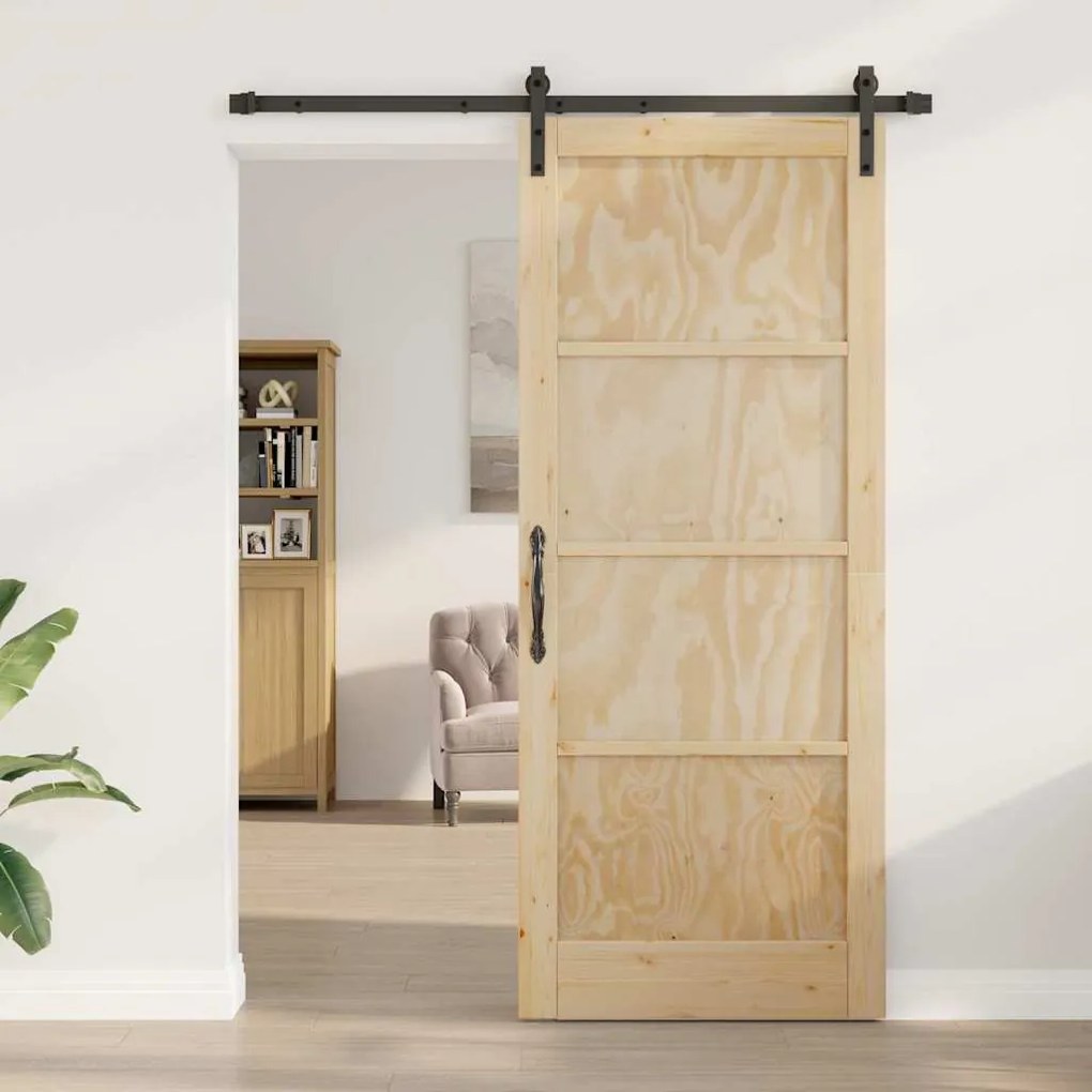 vidaXL Συρόμενη Πόρτα Φυσικό και μαύρο 86 x 211 cm