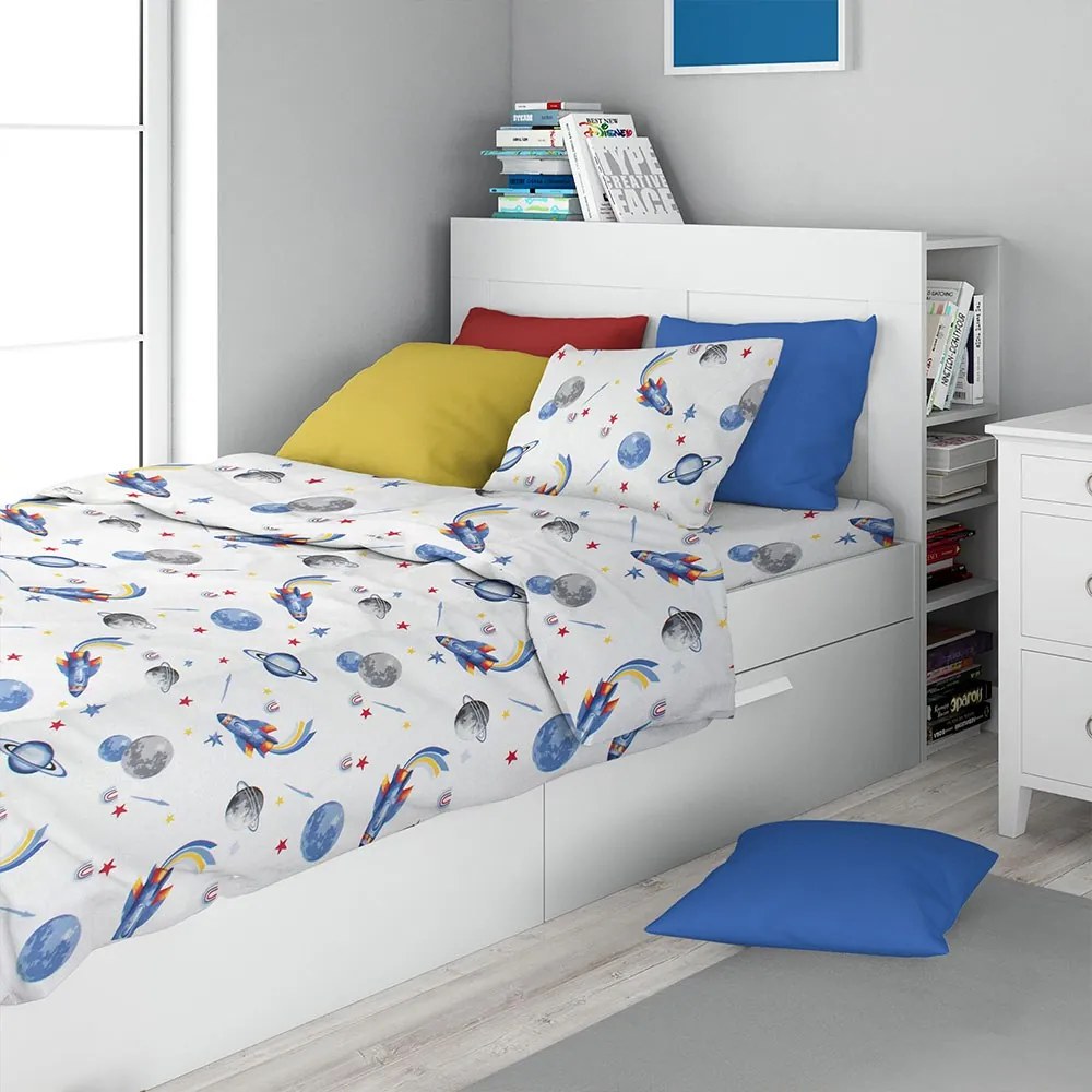 Σεντόνια Παιδικά Space Mission 184 (Σετ 3τμχ) White-Blue DimCol Μονό 160x240cm 100% Βαμβάκι
