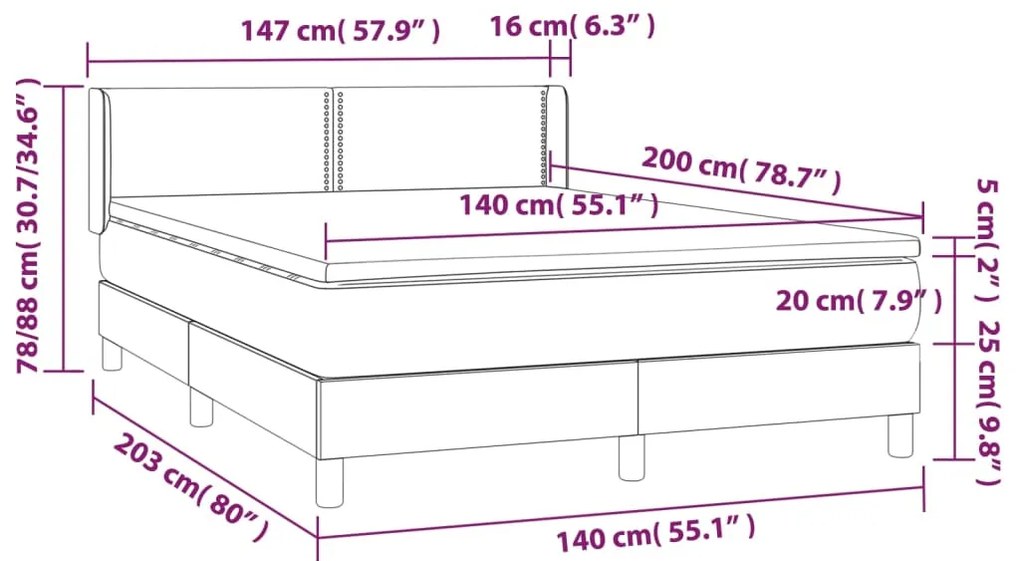 Κρεβάτι Boxspring με Στρώμα Καπουτσίνο 140x200εκ.από Συνθ.Δέρμα 3130726