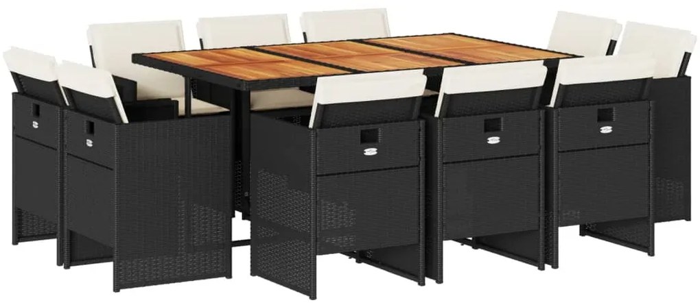 vidaXL Σετ Τραπεζαρίας Κήπου 11 τεμ Μαύρο από Συνθ. Ρατάν με Μαξιλάρια