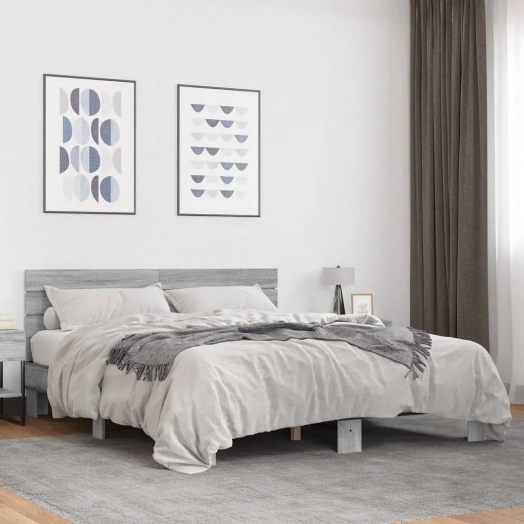 vidaXL Πλαίσιο Κρεβατιού Γκρι Sonoma 150x200 εκ. Επεξ. Ξύλο &amp; Μέταλλο