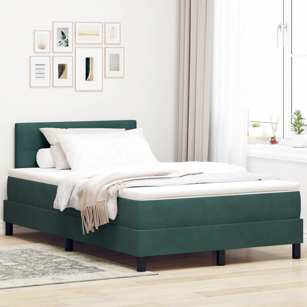 Κρεβάτι Box Spring με Στρώμα Σκούρο Πράσινο 120x200 εκ. Βελούδο