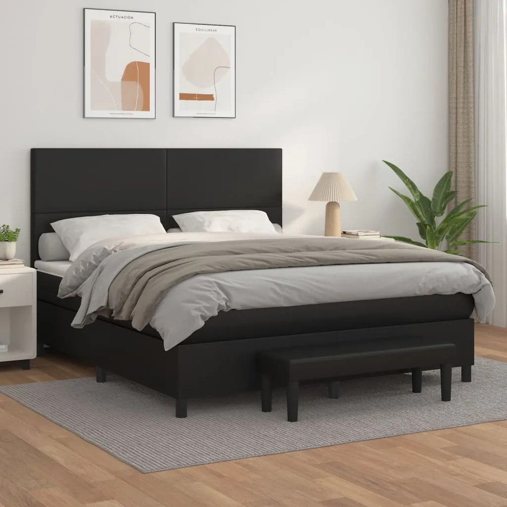 Κρεβάτι Boxspring με Στρώμα Μαύρο 160x200εκ.από Συνθετικό Δέρμα