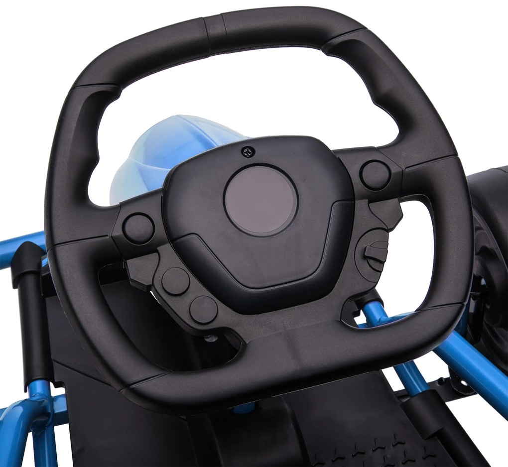 Ηλεκτρικό καρτ για παιδιά, λειτουργία drift, κόρνα, μουσική, ζώνη ασφαλεθείας, soft start, μπλε/μαύρο