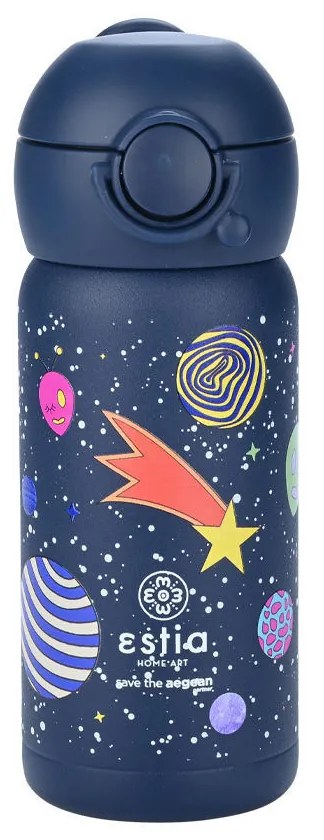 Θερμός Παιδικό Ανοξείδωτο Με Καλαμάκι Cosmic Voyagers 350ml-7x7x18εκ. Estia 01-23478
