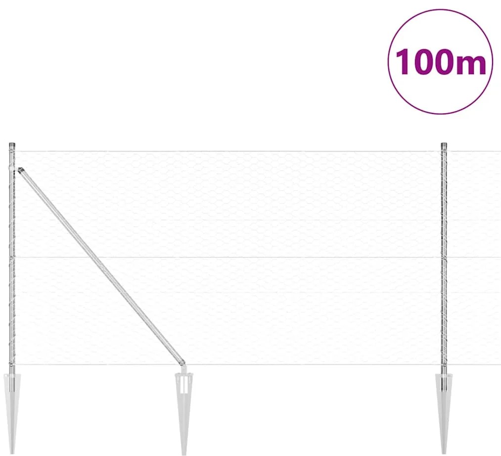 vidaXL Φράχτης με Στήλες. Ασημί 1 x 100 m Ατσάλι με επικάλυψη PVC