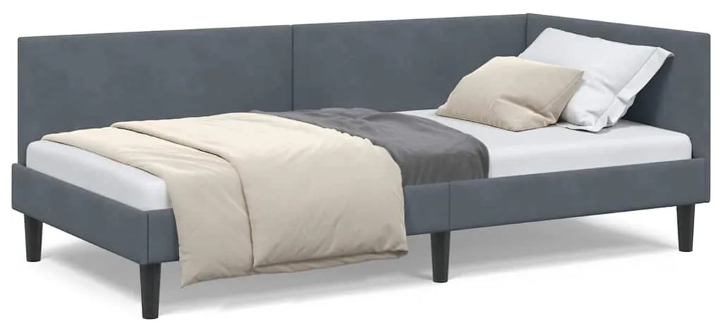 vidaXL Κρεβάτι Γωνίας με κεφαλάρι Σκούρο Γκρι 90 εκ x 190 εκ