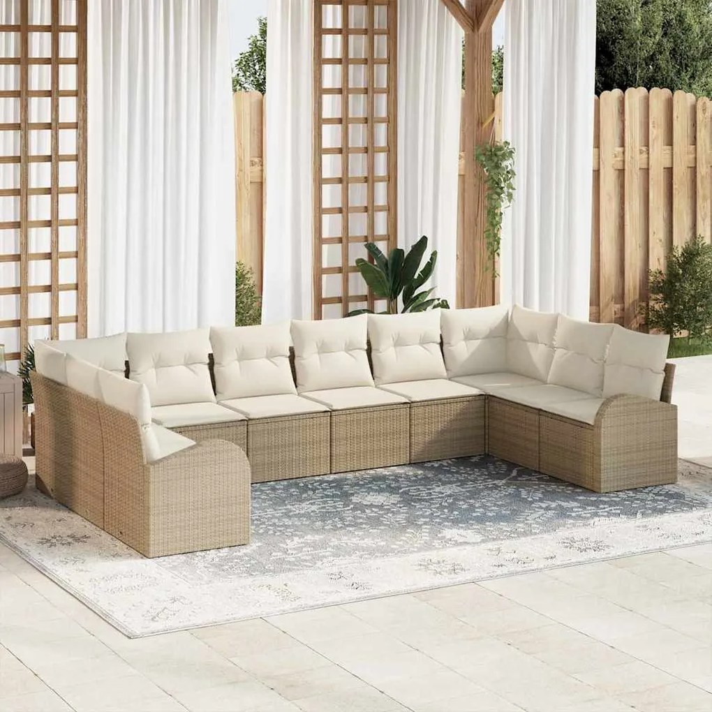 vidaXL Σετ Καναπέ Κήπου 10 pcs Μπεζ Πολυ ράταν