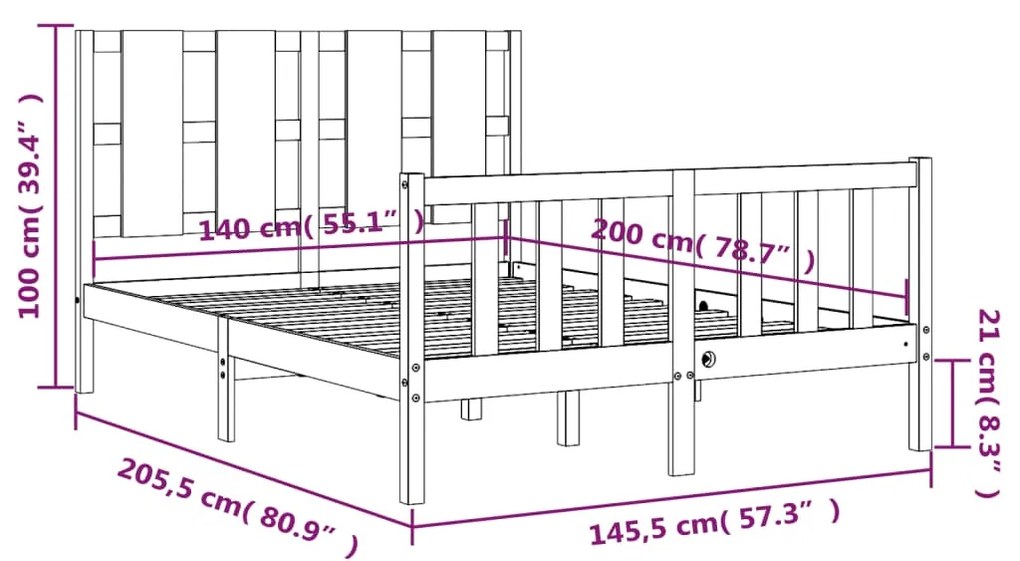 Σκελετός Κρεβατιού Χωρίς Στρώμα 140x200 εκ Μασίφ Ξύλο Πεύκου - Καφέ