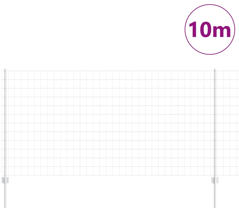 vidaXL Ευρωπαϊκό Φράκτη με 10 Στήλες Ασημί 1,2x10 μ Ατσάλι