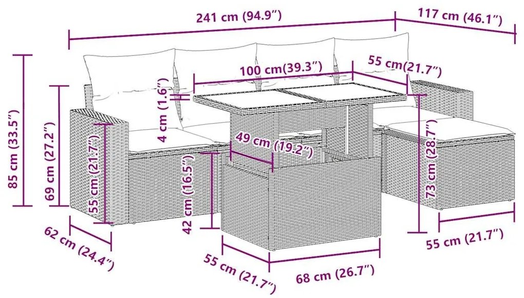 Σαλόνι Κήπου Σετ 6 Τεμαχίων Γκρι Συνθετικό Ρατάν με Μαξιλάρια - Γκρι